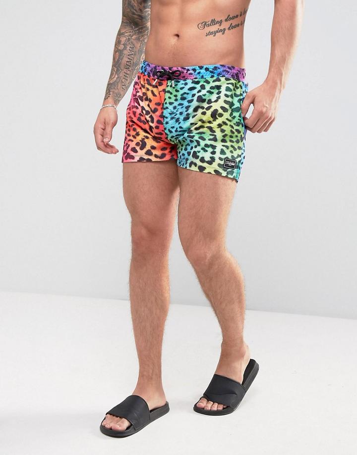 Jaded London Swim Shorts In Animal Print - Green