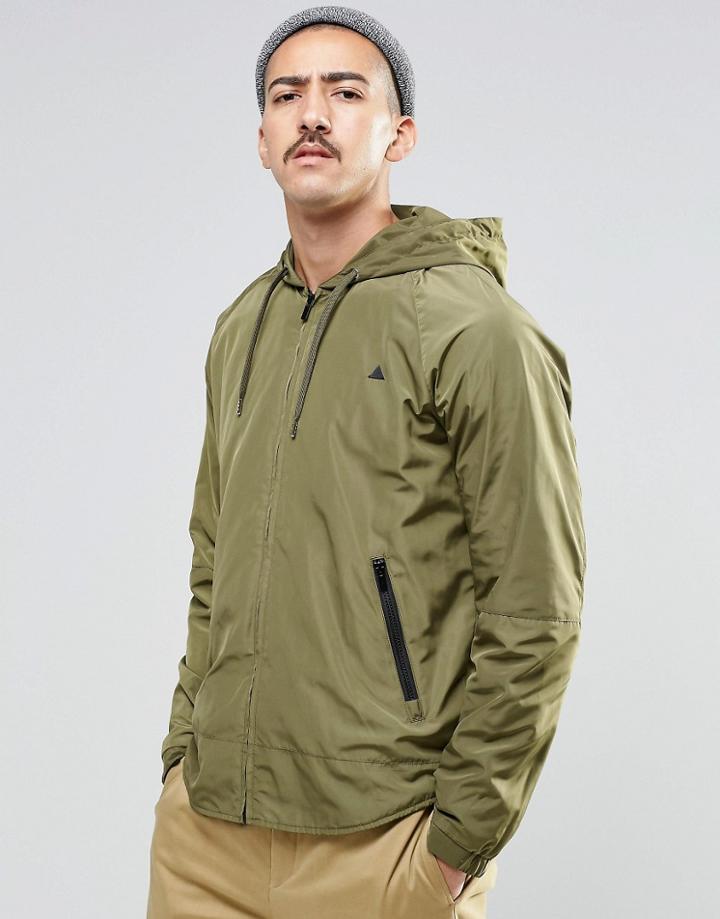 Asos Zip Through Windbreaker With Logo In Khaki - Khaki