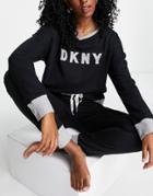Dkny Logo Super Soft Knitted Long Sleeve Top And Sweatpants Set In Black