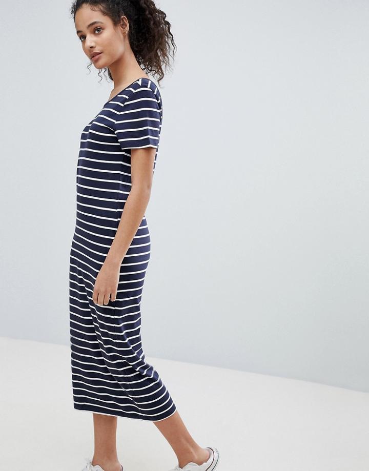 Only Abbie Calf Stripe Midi Dress - Blue