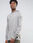 Asos Oversized Long Sleeve T-shirt With Hood And Stacked Sleeves - Gray