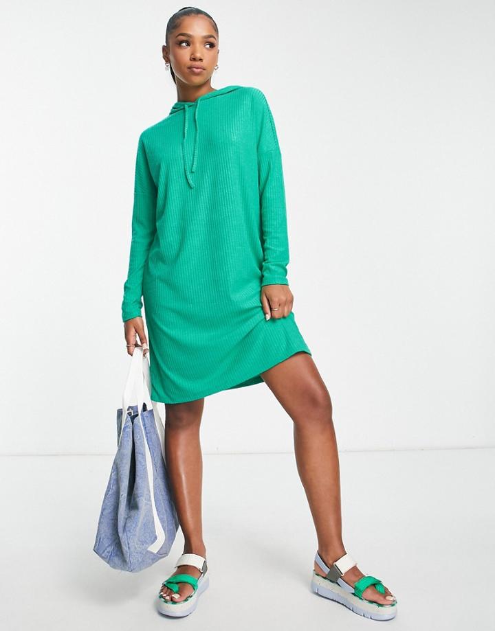 Pieces Ribbi Hooded Jersey Dress In Green