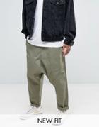 Asos Drop Crotch Joggers With Drawcords In Khaki - Green