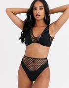 Asos Design Oversized Fishnet Crop Bikini Top In Black