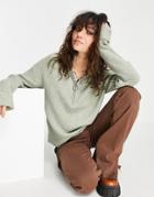 Object Long Sleeve Half Zip Knitted Sweater In Sage Green