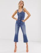 Miss Sixty Button Through Overall With Kick Flare Detail - Blue