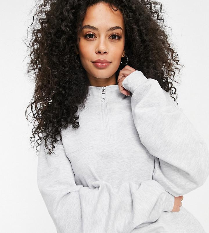 Asos Design Tall Half Zip Sweatshirt In Gray Heather-grey