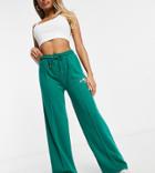 Missguided Petite Wide Leg Sweatpants With Sports Club Logo In Dark Green - Part Of A Set