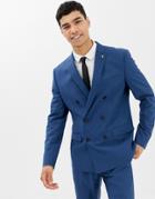 Farah Henderson Skinny Fit Double Breasted Suit Jacket In Blue - Blue