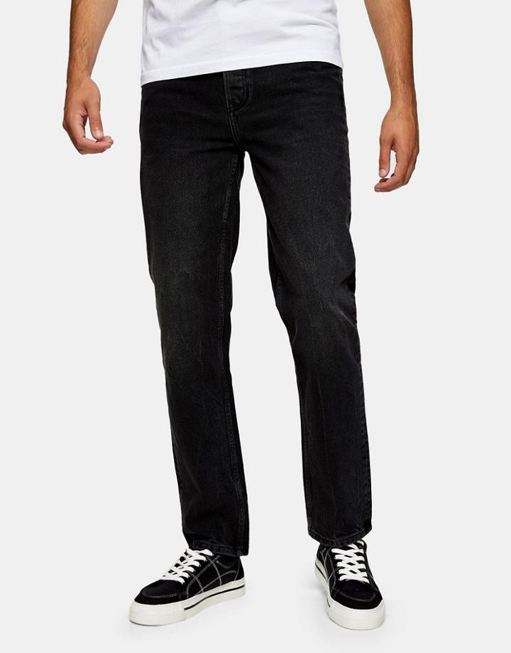 Topman Straight Fit Jeans In Washed Black