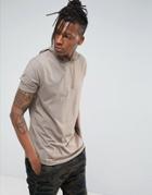 Asos Longline T-shirt With Crew Neck And Hood - Brown