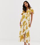 Asos Design Maternity Floral Flutter Sleeve Maxi Dress With Tassel Belt-multi