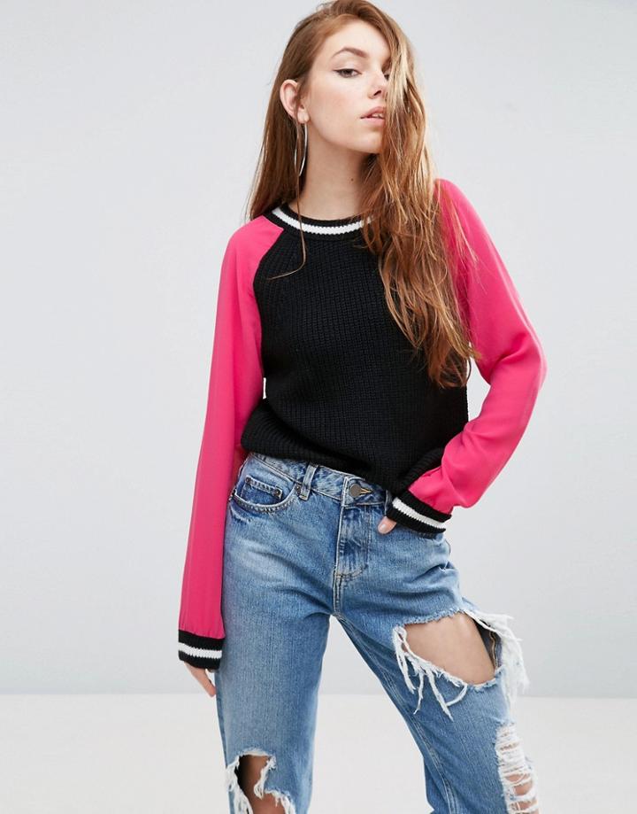 Asos Sweater With Woven Sleeves - Multi