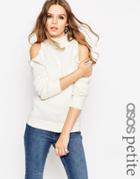 Asos Petite Sweater With Cold Shoulder Detail - Cream
