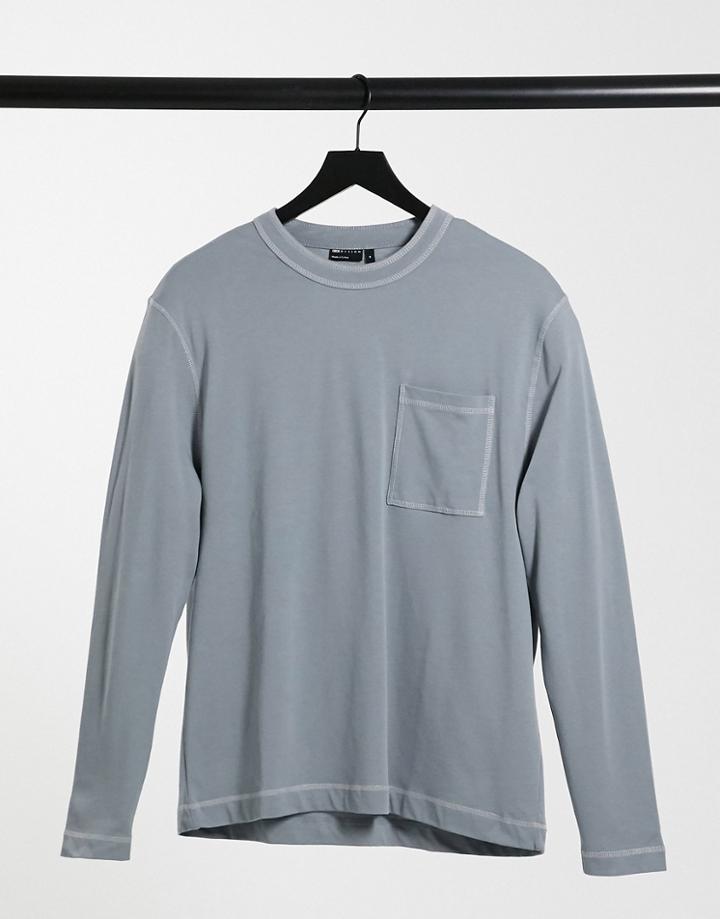 Asos Design Relaxed Fit Long Sleeve T-shirt With Sticthing Detail And Pocket In Gray-grey