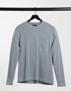 Asos Design Relaxed Fit Long Sleeve T-shirt With Sticthing Detail And Pocket In Gray-grey
