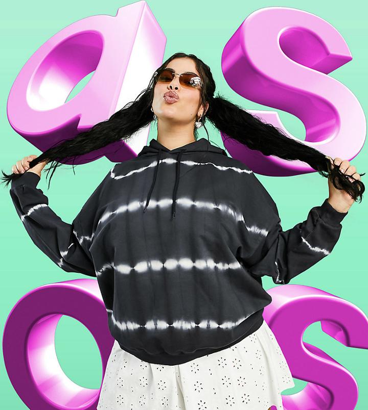 Asos Design Curve Oversized Hoodie In Stripe Mono Tie Dye-multi