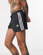Adidas 3 Stripe Swim Shorts In Black