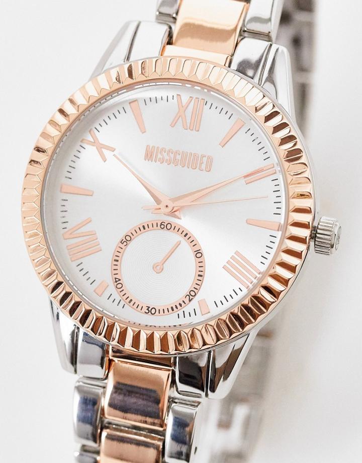 Missguided Two Tone Silver And Rose Gold Watch-multi