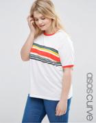 Asos Curve T-shirt With Stripe Print And Contrast Tipping - Multi