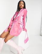 Heartbreak Mini Blazer Dress With Tie Cuffs In Pink Shimmer