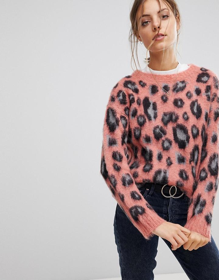 Esprit Animal Print Sweater - Pink
