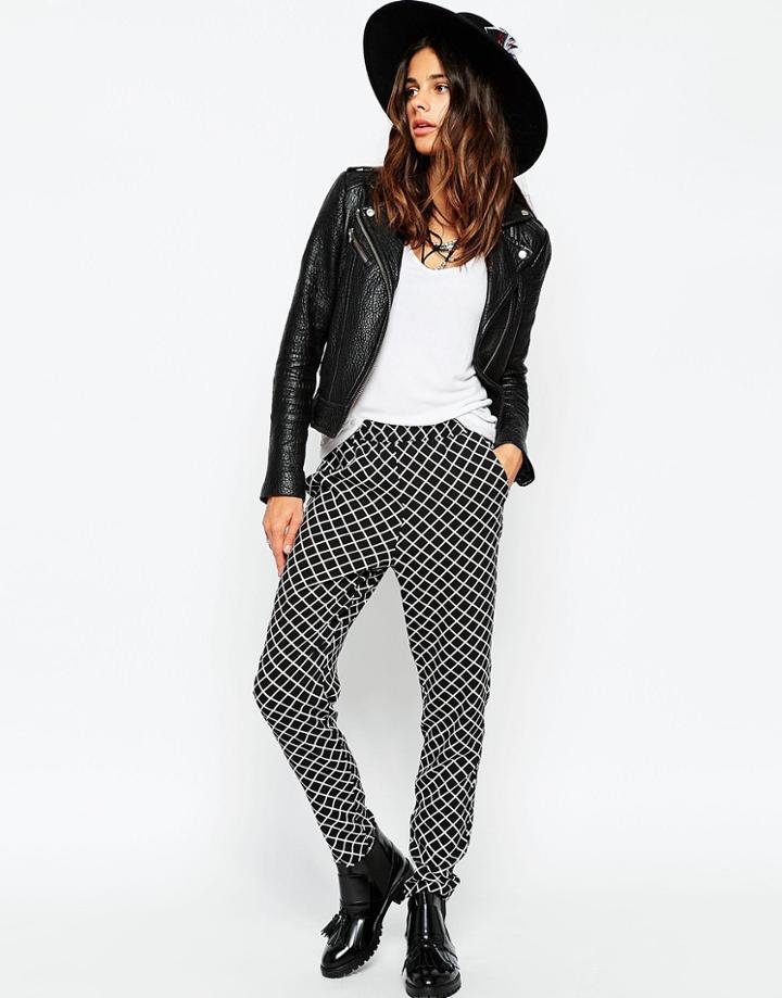 Asos Woven Peg Pants In Mono Geo Print - Mono