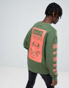 Asos Oversized Sweatshirt With Skull & Chinese Text - Green