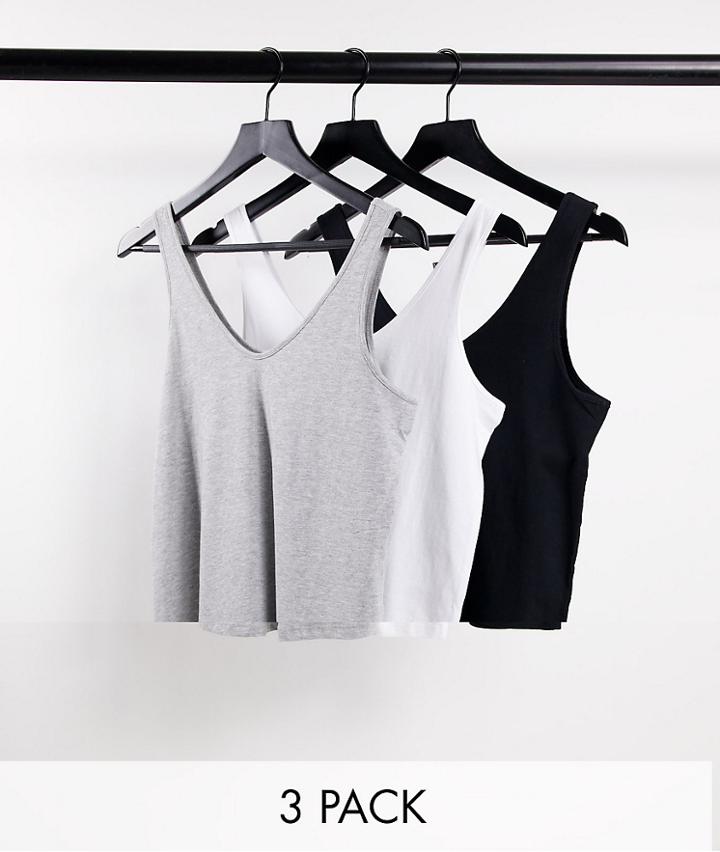 Asos Design Ultimate Cotton Blend Scoop Neck Tank Top In 3 Pack Save - Multi
