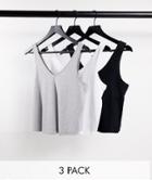 Asos Design Ultimate Cotton Blend Scoop Neck Tank Top In 3 Pack Save - Multi