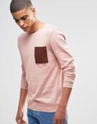 Asos Cotton Sweater With Patch Pocket - Pink