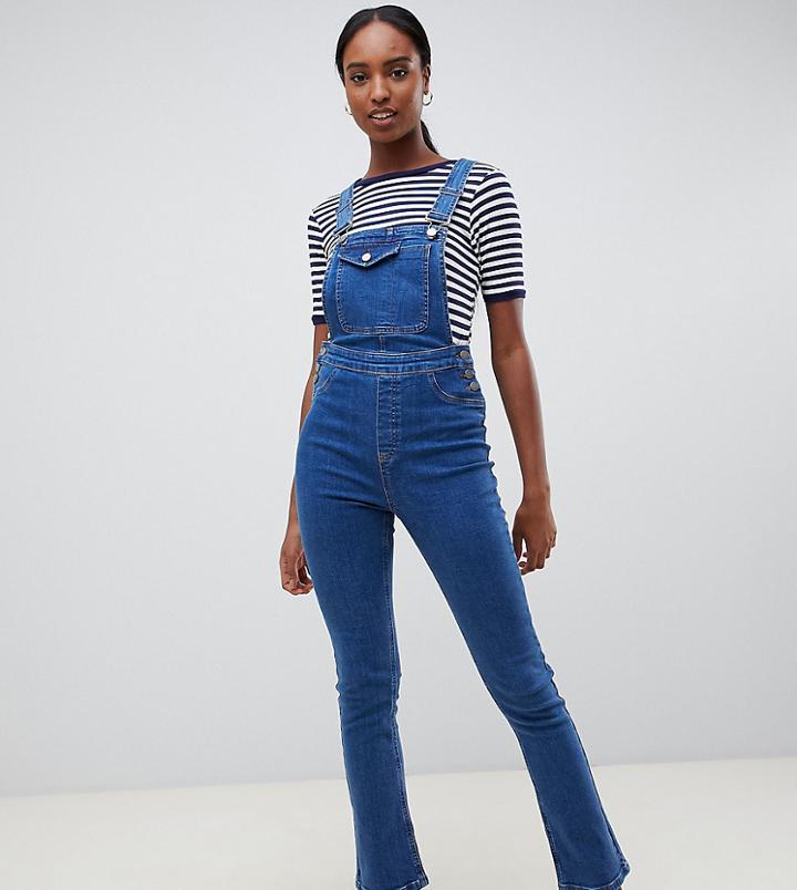 Asos Design Tall Denim Overall With Kickflare In Midwash Blue - Blue