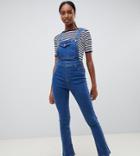 Asos Design Tall Denim Overall With Kickflare In Midwash Blue - Blue