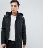 Asos Design Tall Parka Jacket With Faux Fur Trim In Black - Black