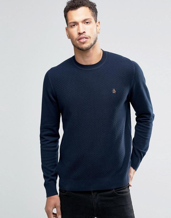 Original Penguin Chevron Front Cotton Jumper - Navy