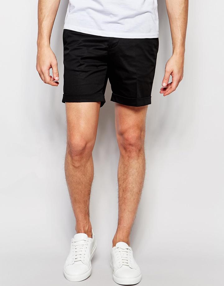 Noak Shorts With Turn Up In Super Skinny Fit - Black