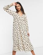 Pretty Lavish Long Sleeve Midaxi Shirt Dress In Cream Polkadot-white