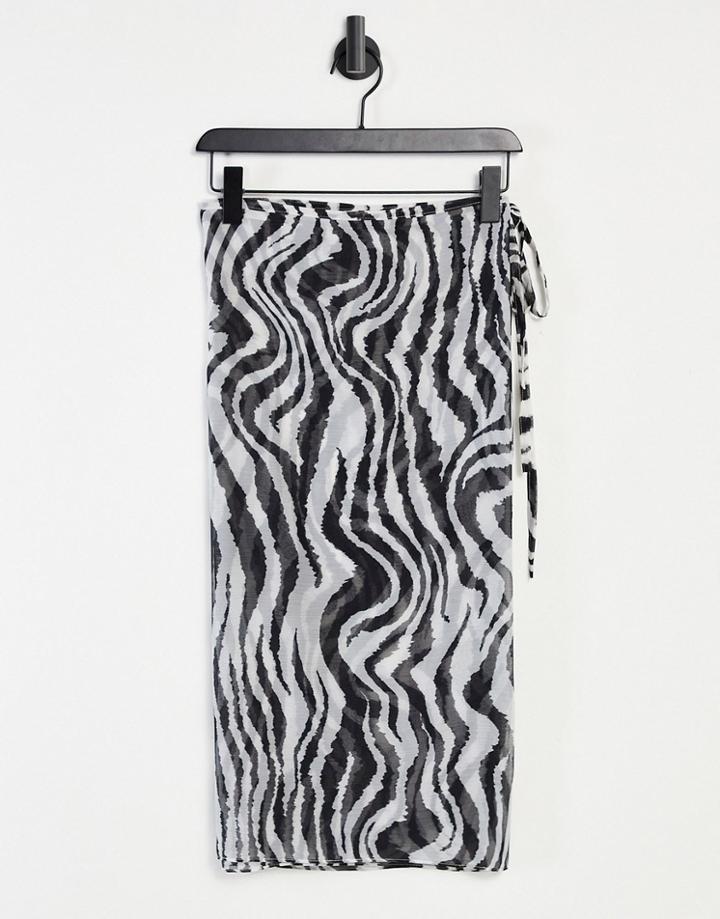 Monki Charlene Wrap Tie Sarong Set In Zebra Print-multi