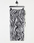 Monki Charlene Wrap Tie Sarong Set In Zebra Print-multi