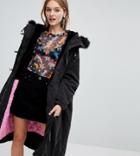 Monki Faux Fur Oversized Parka Jacket - Black