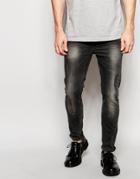 Asos Super Skinny Jeans In Marble Wash Black - Washed Black