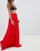 Asos Design Floaty Beach Maxi Skirt - Red