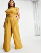 Asos Edition Curve Wide Leg Pants With Stitch Detail In Mustard-yellow