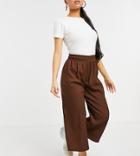Asos Design Petite Textured Shirred Waist Culotte Pants In Brown