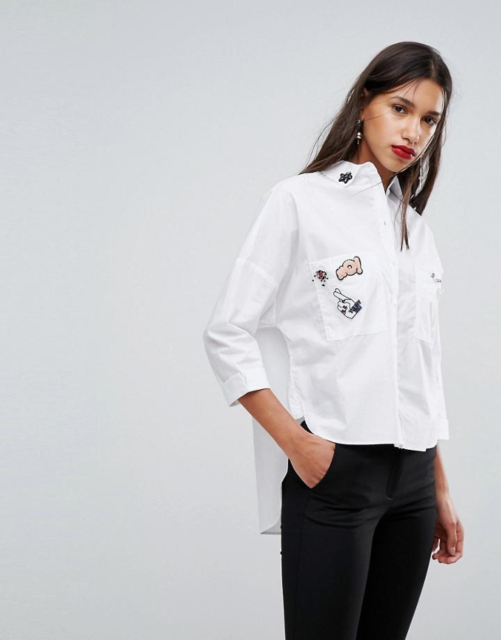 Mango Patched Boxy Shirt - White
