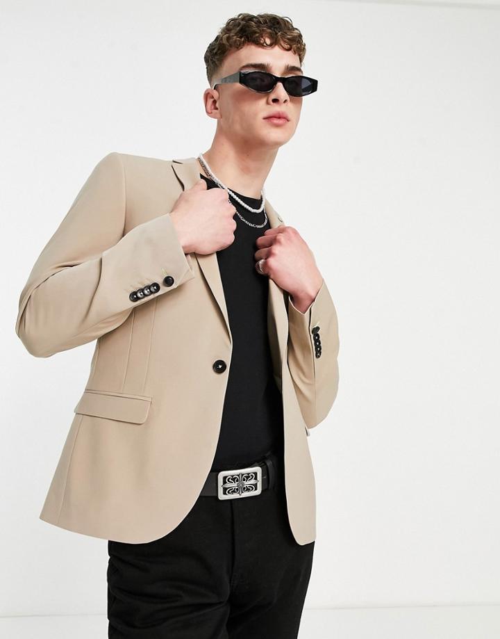 Twisted Tailor Suit Jacket With Wool Mix In Stone-neutral