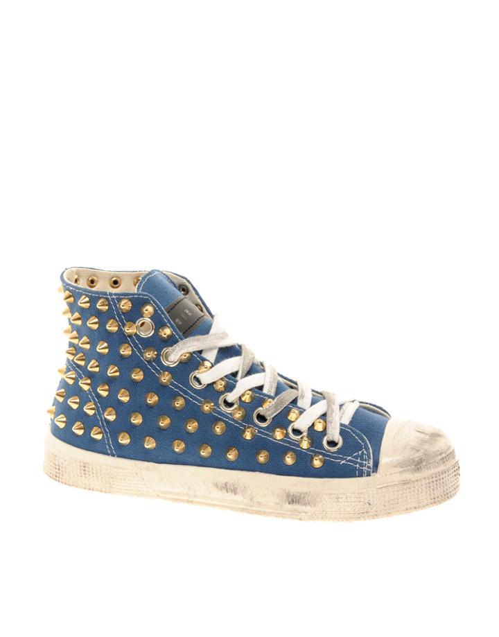 Gienchi Gapo Navy Gold Studded Hi Top Sneakers