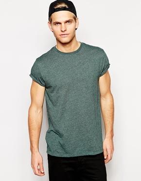 Asos T-shirt With Rolled Sleeve Skater Fit - Green Marl