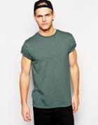 Asos T-shirt With Rolled Sleeve Skater Fit - Green Marl
