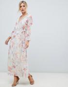 Asos Design Maxi Dress With Lace Trim In Soft Floral Print-multi